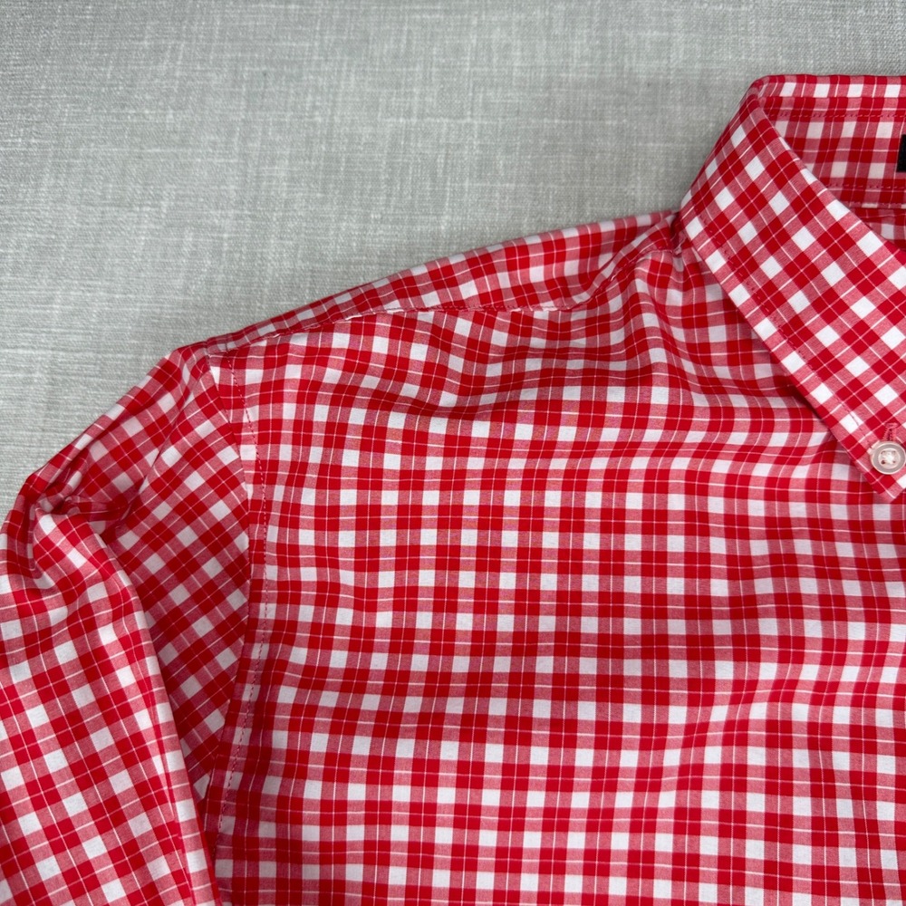 Banana Republic Button Down Mens M Red Gingham Slim Flex Fit Tech Stretch Cotton - Picture 8 of 14